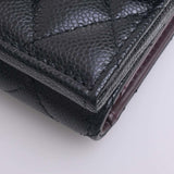 CHANEL Caviar Skin Matelasse Coco Mark Trifold Wallet Black Ladies