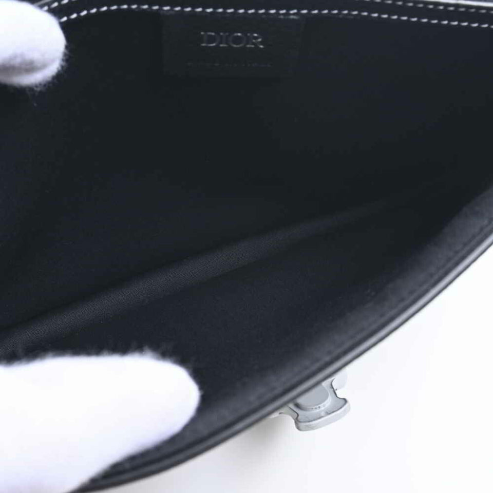 CHRISTIAN DIOR Leather Saddle A5 Pouch Clutch Bag Black Ladies