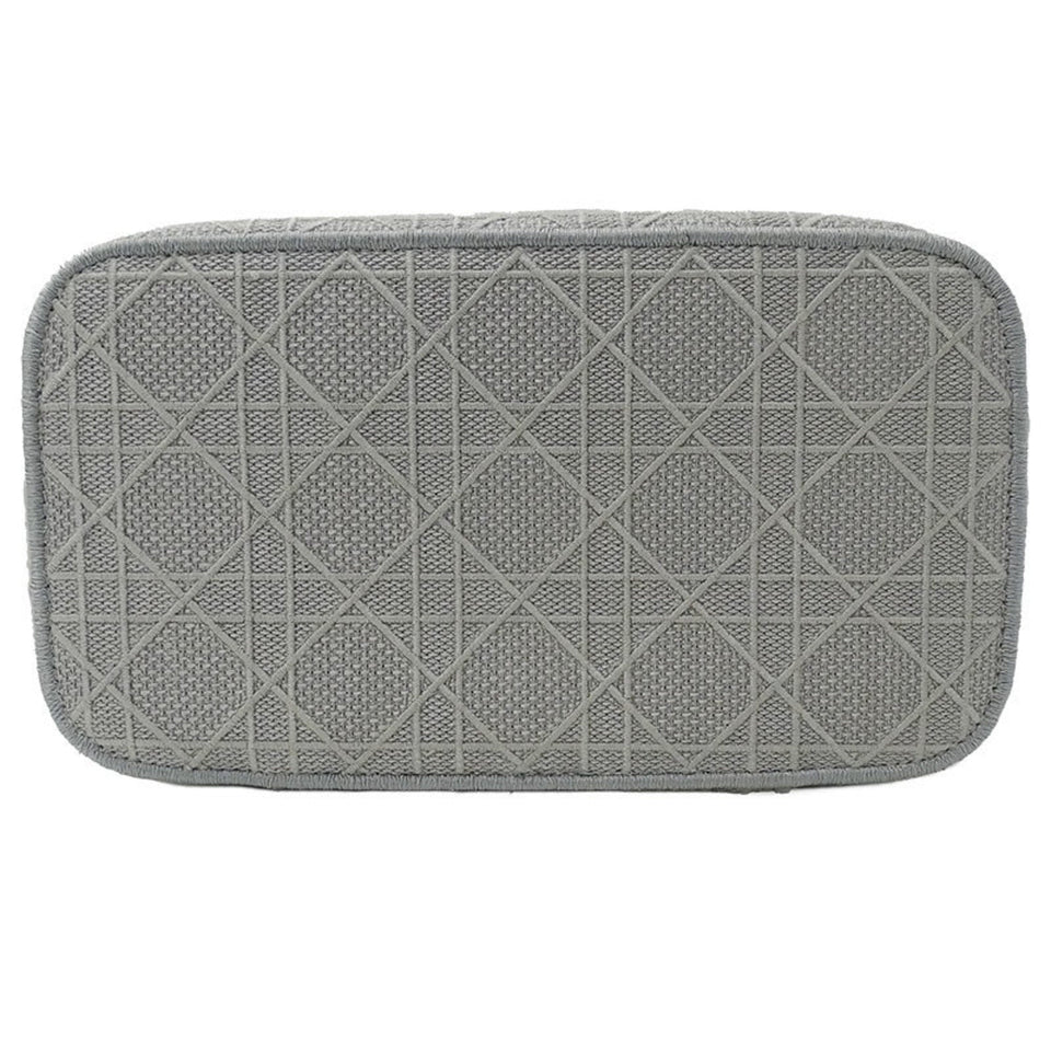 CHRISTIAN DIOR Bag Women's Canvas Vanity Handbag Gray Canage Embroidered Makeup Storage