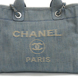CHANEL Denim Shopping Bag Tote Light Blue Deauville Women's