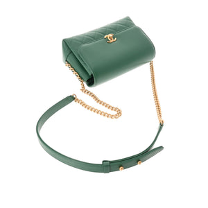 CHANEL matelasse chain shoulder green ladies lambskin bag