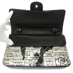 Chanel Matrasse Print Double Flap 2 Leather Silver Black Chain Shoulder Bag Coco Mark CC Lid