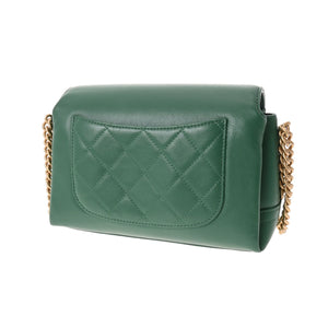 CHANEL matelasse chain shoulder green ladies lambskin bag