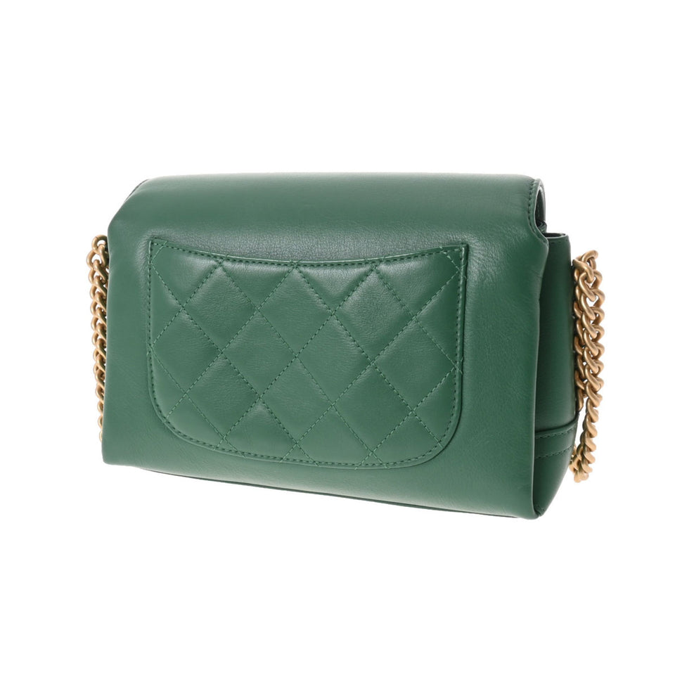 CHANEL matelasse chain shoulder green ladies lambskin bag