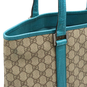 GUCCI GG Supreme Plus Tote Bag Large Shoulder PVC Leather Beige Turquoise Blue 114288