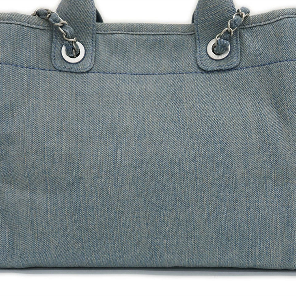 CHANEL Denim Shopping Bag Tote Light Blue Deauville Women's