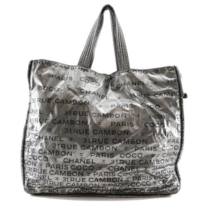 CHANEL Unlimited Tote Bag Logo Here Mark A46113 Nylon Silver Ladies