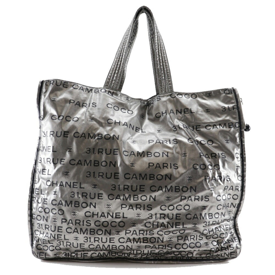 CHANEL Unlimited Tote Bag Logo Here Mark A46113 Nylon Silver Ladies