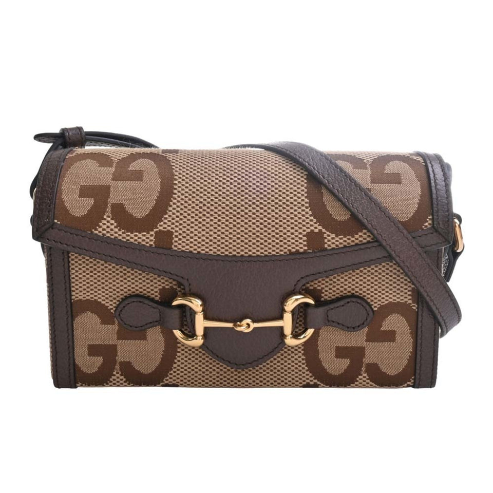 GUCCI Horsebit 1955 Jumbo GG Canvas Leather Shoulder Bag 699296 Beige/Brown Women's