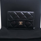 CHANEL Caviar Skin Matelasse Coco Mark Trifold Wallet Black Ladies