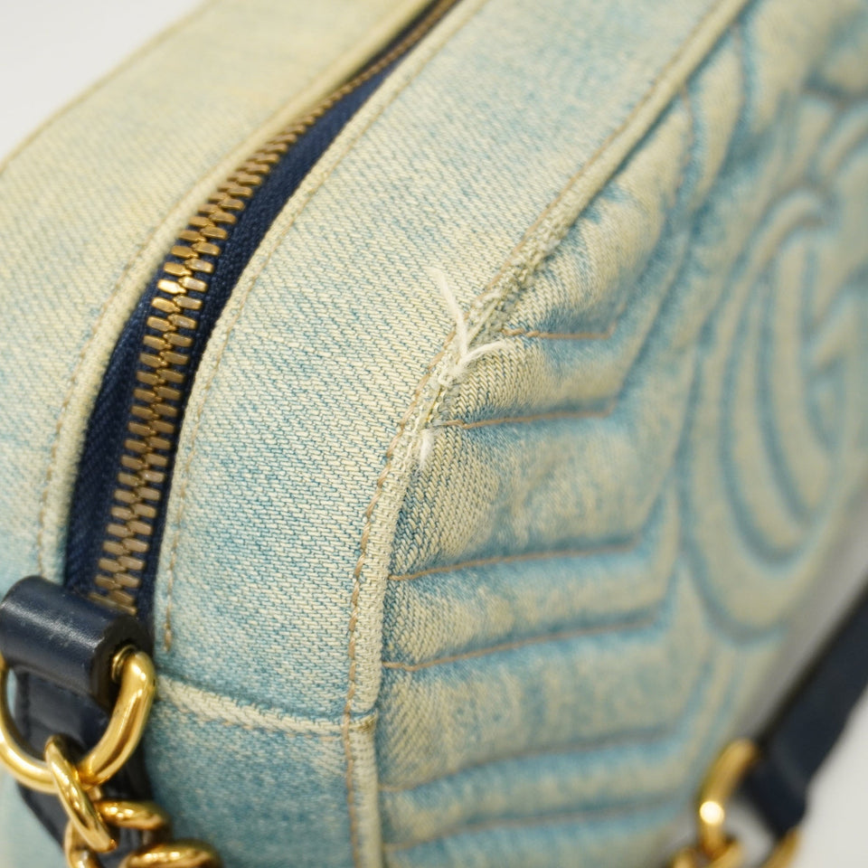 GUCCIAuth  GG Marmont Shoulder Bag Velor 447632 Women's Denim Light Blue
