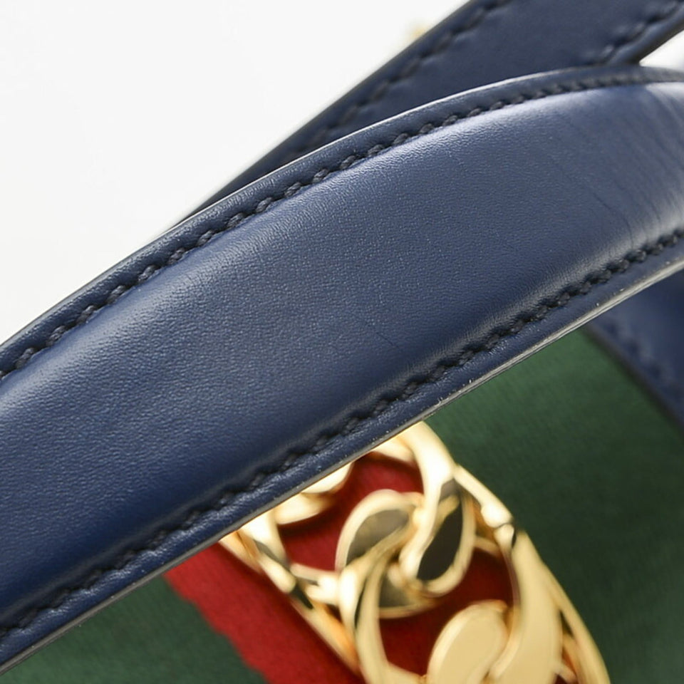 GUCCI Sylvie Top Handle 2Way Bag Leather Navy 470270