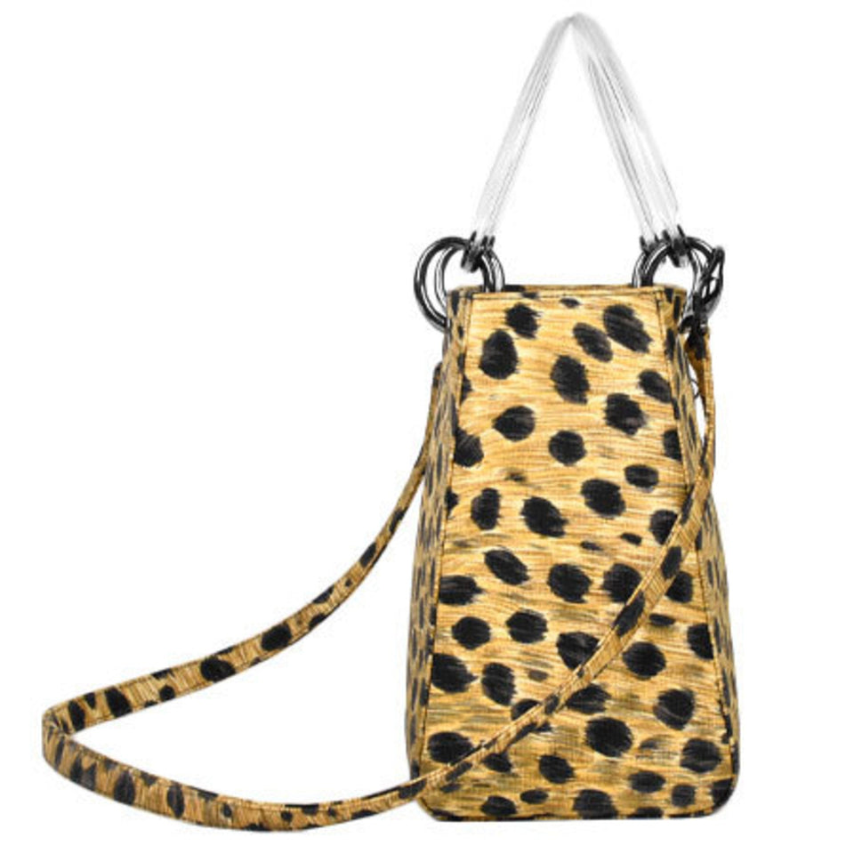 Christian Dior Lady Leopard Pattern Strap Attached 2way Handbag Canvas