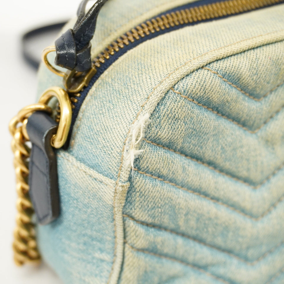 GUCCIAuth  GG Marmont Shoulder Bag Velor 447632 Women's Denim Light Blue