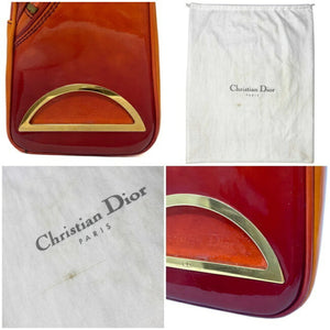 Christian Dior Boston Bag Orange Red Gradation Patent Leather Enamel Handbag Women's CD