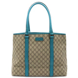 GUCCI GG Supreme Plus Tote Bag Large Shoulder PVC Leather Beige Turquoise Blue 114288