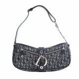 CHRISTIAN DIOR Canvas Leather Trotter One Shoulder Bag Navy Women's