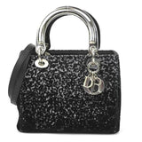 CHRISTIAN DIOR Handbag Shoulder Bag Lady Velvet/Metal Black/Silver Women's