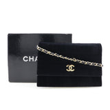CHANEL Chain Shoulder Bag Mademoiselle Coco Mark Velor Black/Gold Hardware Women's