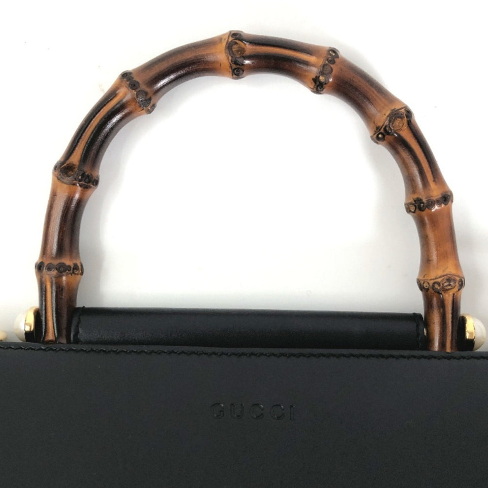 GUCCI Shoulder Bag Bamboo Nim Fair Hand 459076 Leather Black Ladies