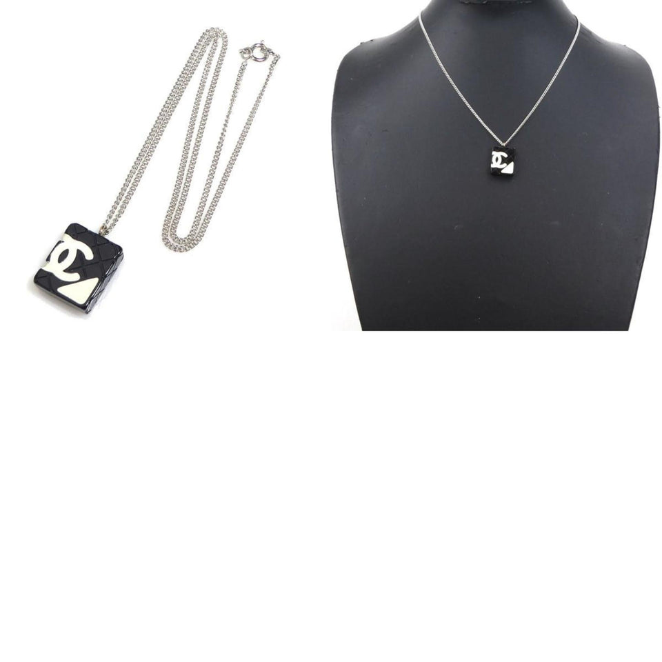 CHANEL necklace cambon metal / enamel silver black off-white Lady's