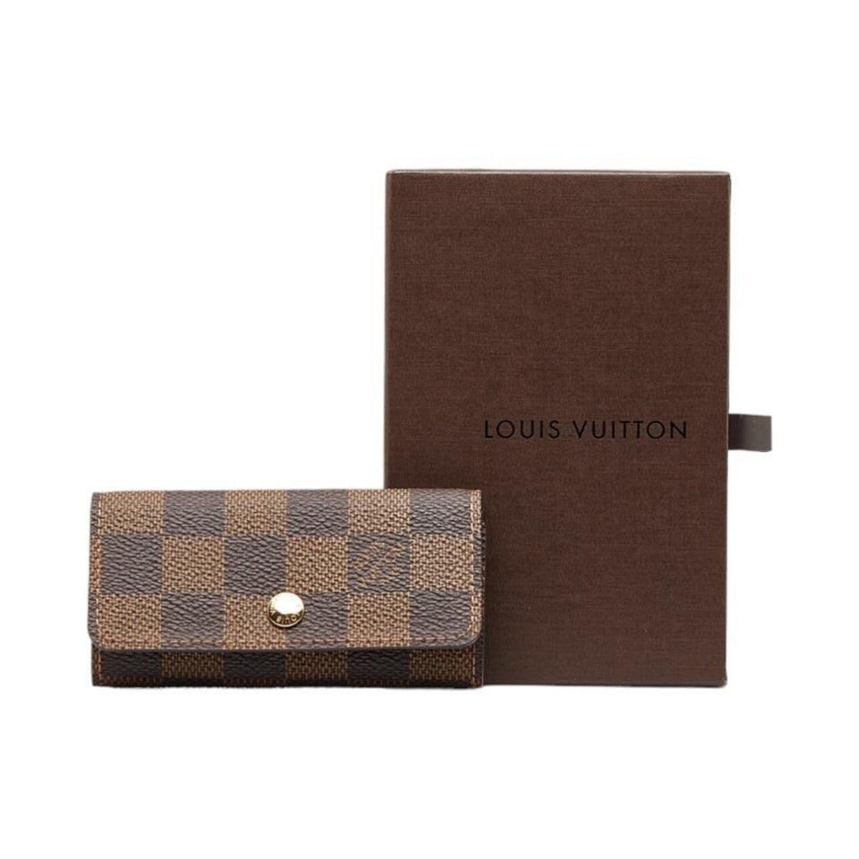 LOUIS VUITTON Damier Multicle 4 Key Case N62631 Brown PVC Leather Women's
