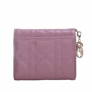 CHRISTIAN DIOR Lady Cannage Patent Lotus Trifold Wallet Pink Ladies