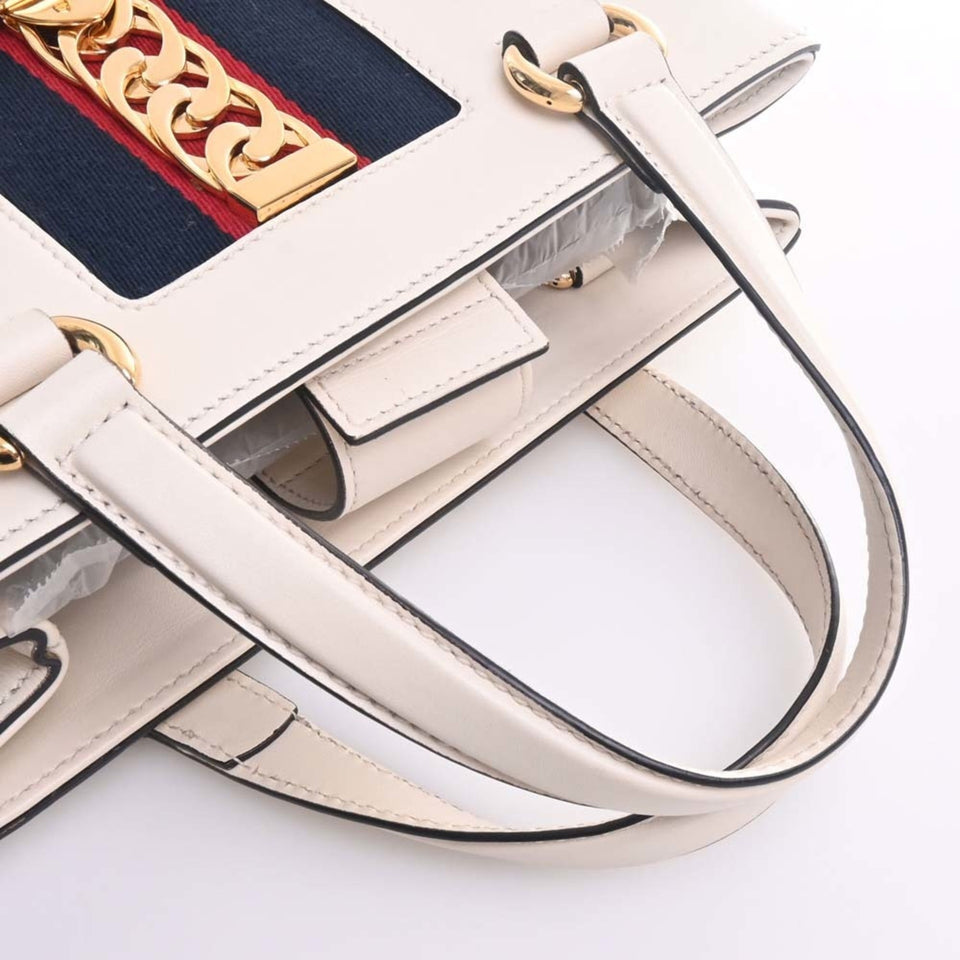 GUCCI Leather Sylvie Handbag 460381 White Ladies