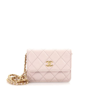 CHANEL Miss Coco Strap Flap Clutch with Chain Quilted Caviar Mini