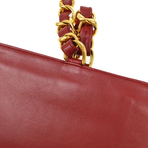 CHANEL 1991-1994 Red Lambskin XL Chain Tote Bag 91473
