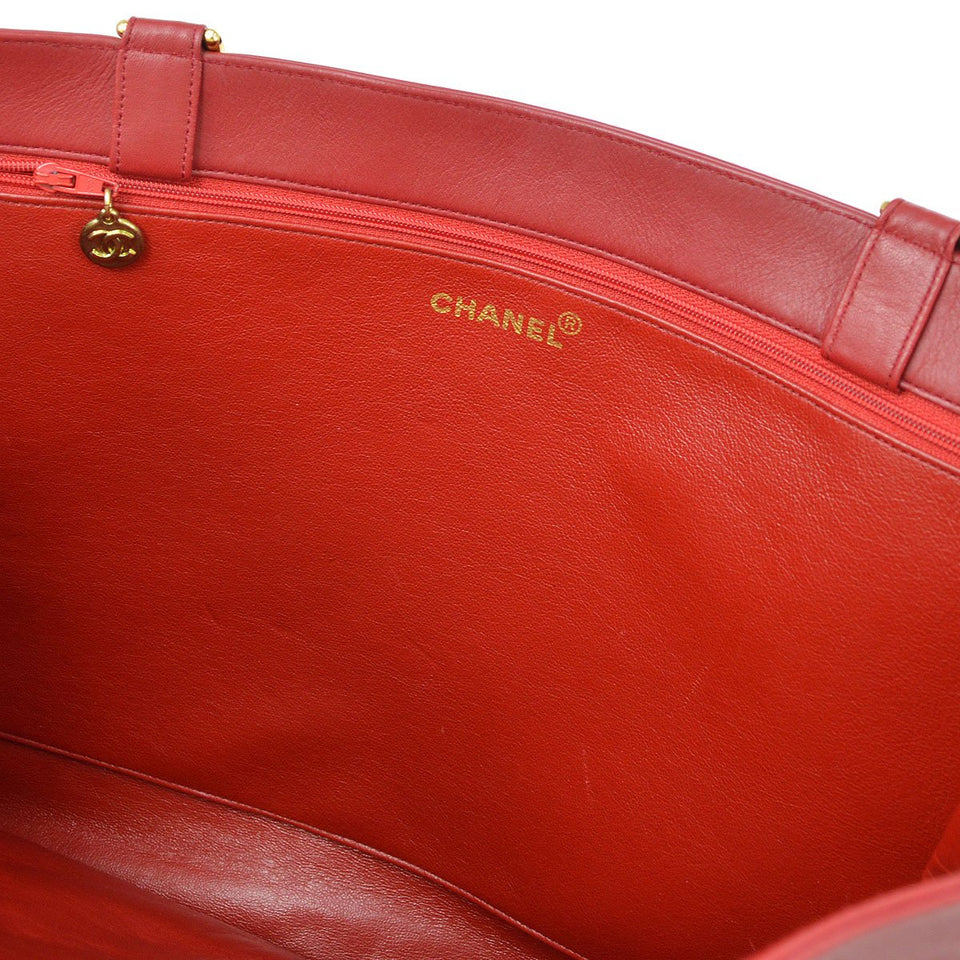 CHANEL 1991-1994 Red Lambskin XL Chain Tote Bag 91473