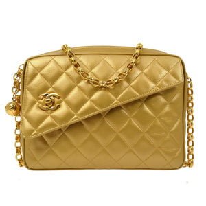 CHANEL 1991-1994 Gold Lambskin Quilted Pocket Camera Bag 81576