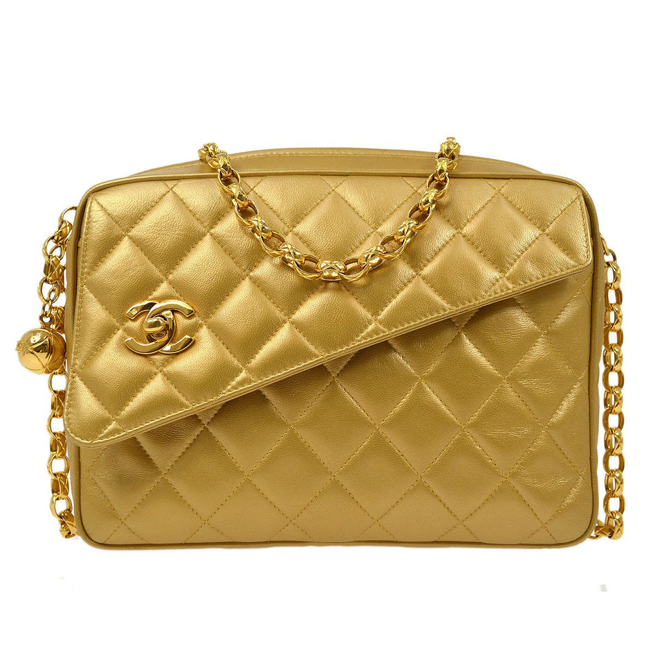 CHANEL 1991-1994 Gold Lambskin Quilted Pocket Camera Bag 81576