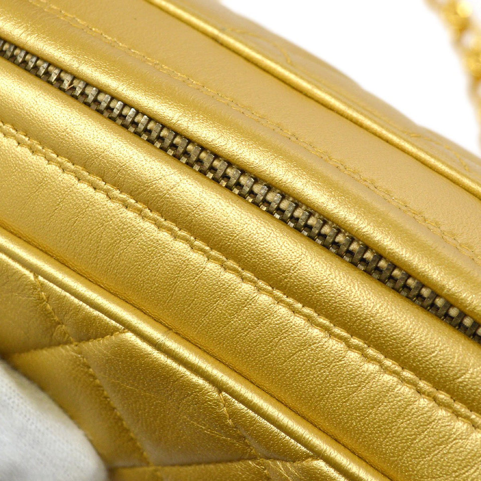 CHANEL 1991-1994 Gold Lambskin Quilted Pocket Camera Bag 81576