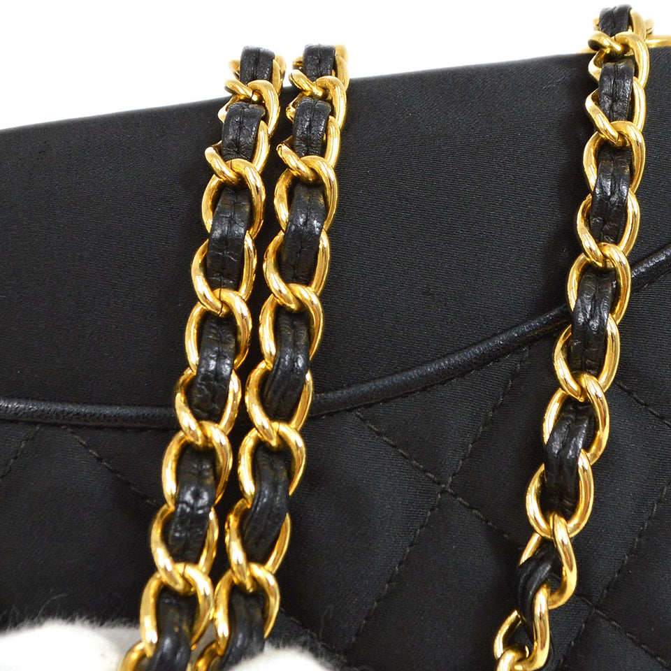 CHANEL 1989-1991 Black Satin Quilted Shoulder Bag