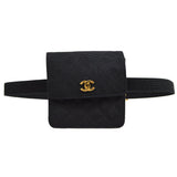 CHANEL 1989-1991 Black Canvas Quilted Belt Bag