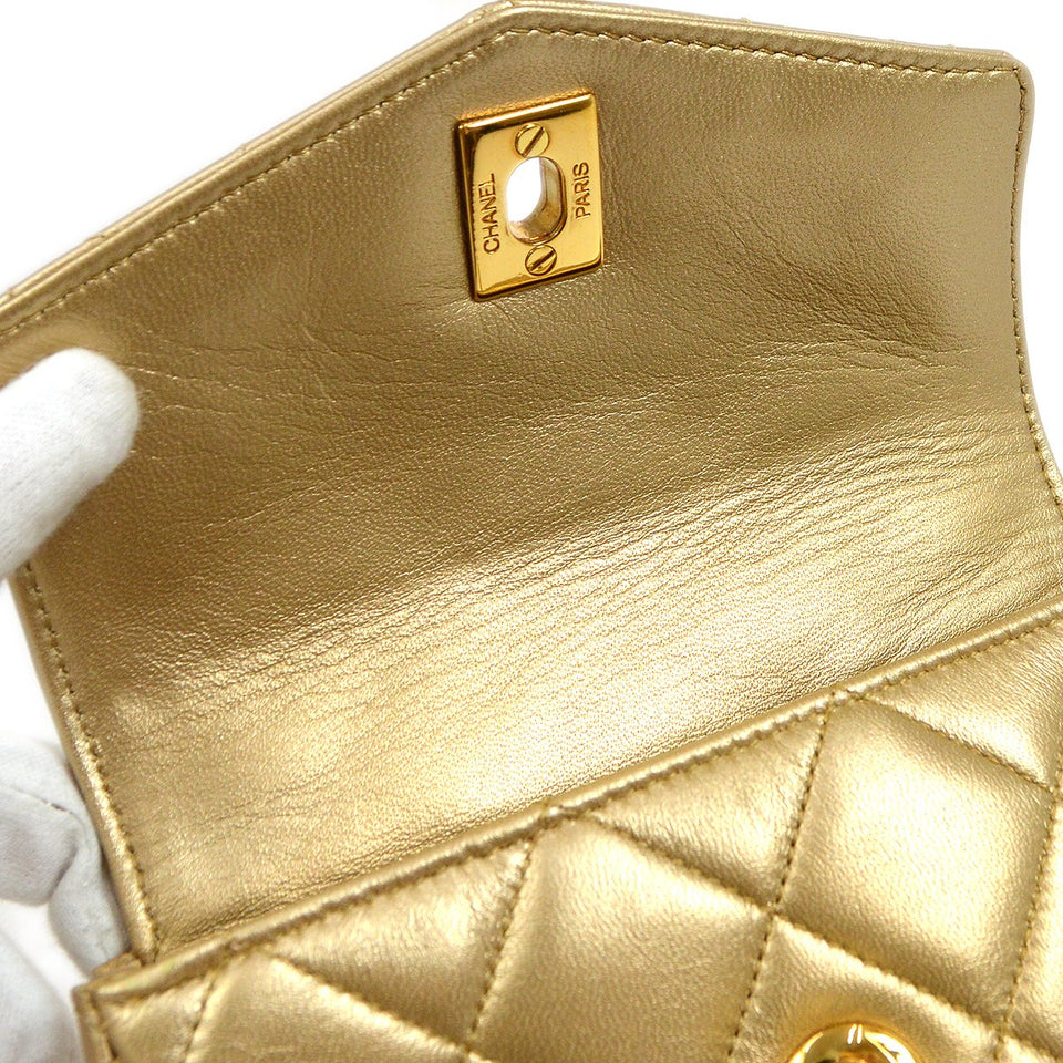 CHANEL 1991-1994 Gold Lambskin Quilted Belt Bag #75
