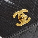 CHANEL 1989-1991 Black Lizard Octagonal Flap Bag