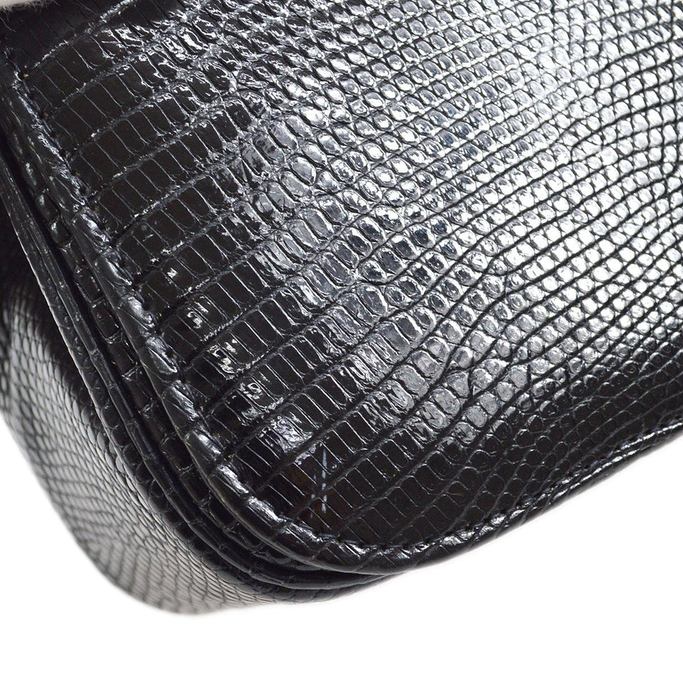 CHANEL * 1989-1991 Turnlock Full Flap Small Black Lizard