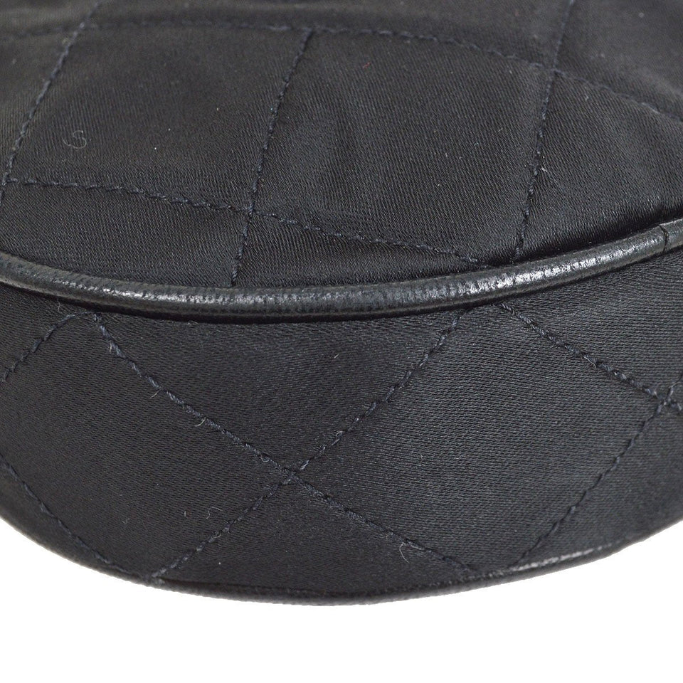 CHANEL 1989-1991 Round Shoulder Bag Black Satin