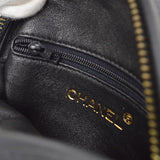 CHANEL 1989-1991 Round Shoulder Bag Black Satin