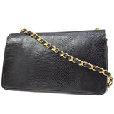 CHANEL 1986-1988 Black Lizard Pointed Flap