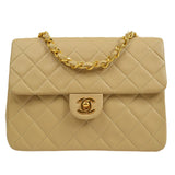 CHANEL 1989-1991 Classic Square Flap 20 Beige Lambskin