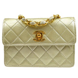 CHANEL 1989-1991 Gold Lambskin Straight Flap Micro