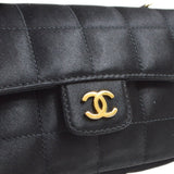 CHANEL 2009-2010 Camellia Choco Bar Single Chain Shoulder Bag Black Satin