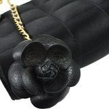 CHANEL 2009-2010 Camellia Choco Bar Single Chain Shoulder Bag Black Satin