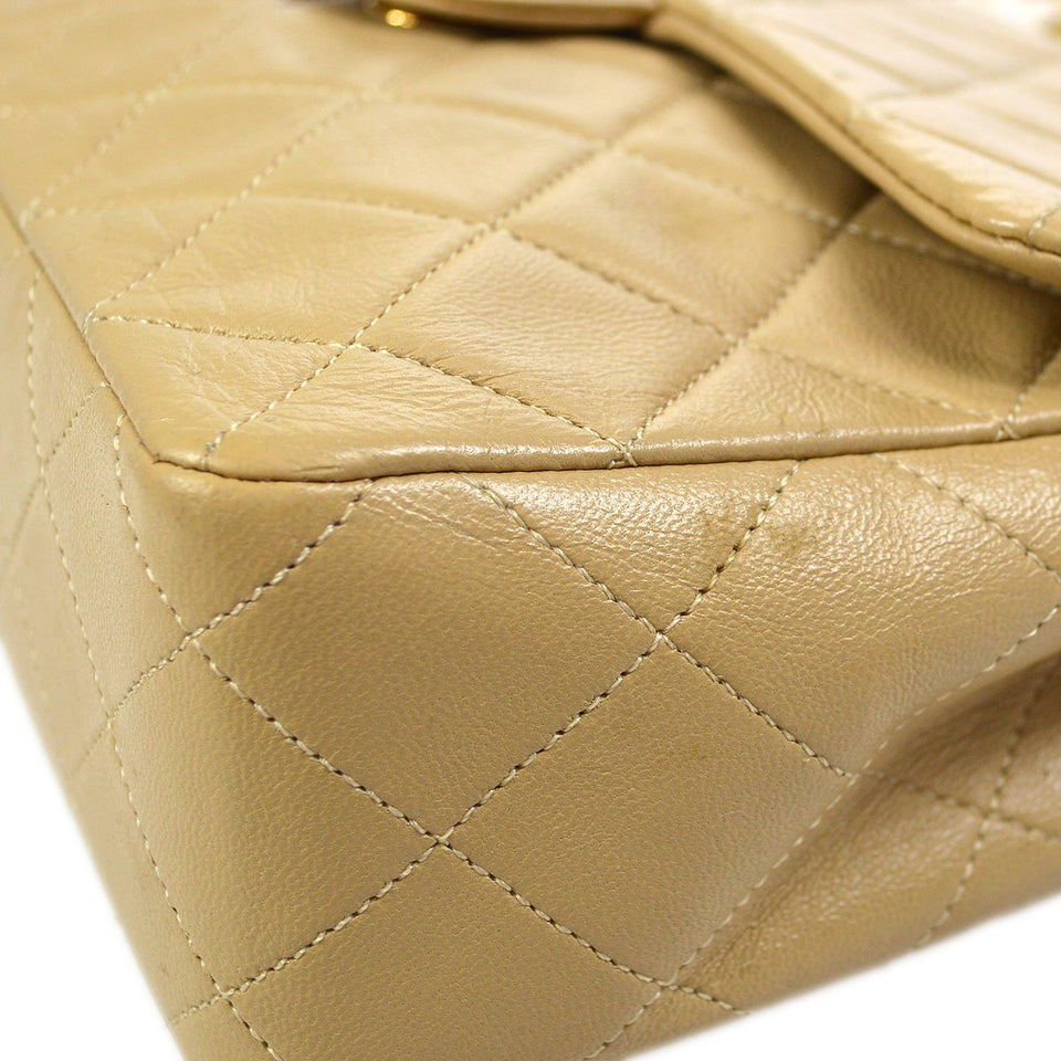 CHANEL 1989-1991 Single Chain Shoulder Bag Beige Lambskin