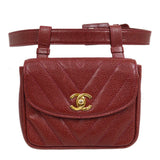 CHANEL 2001-2003 Bordeaux Caviar Chevron Belt Bag #70