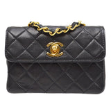 CHANEL 1989-1991 Black LAMBSKIN Straight FLAP MICRO