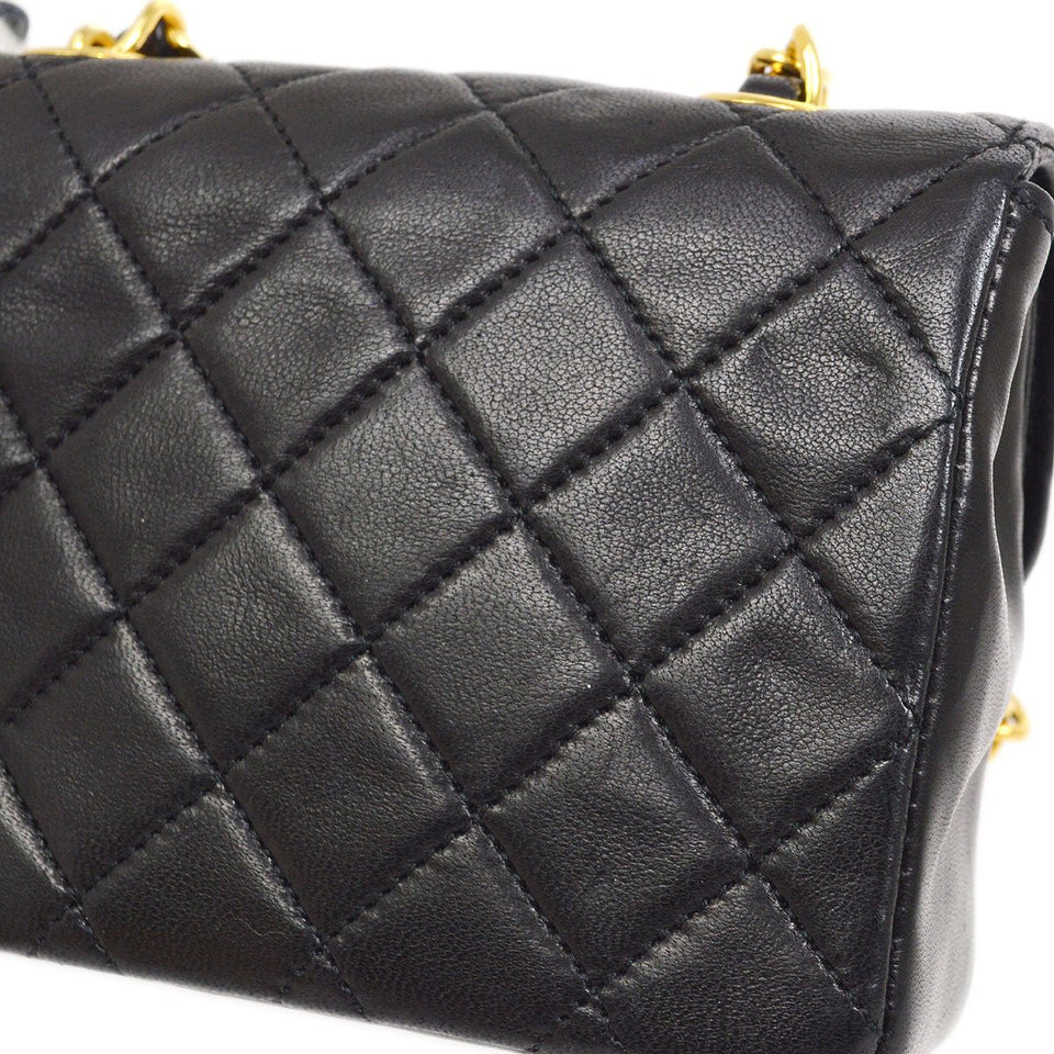 CHANEL 1989-1991 Black LAMBSKIN Straight FLAP MICRO